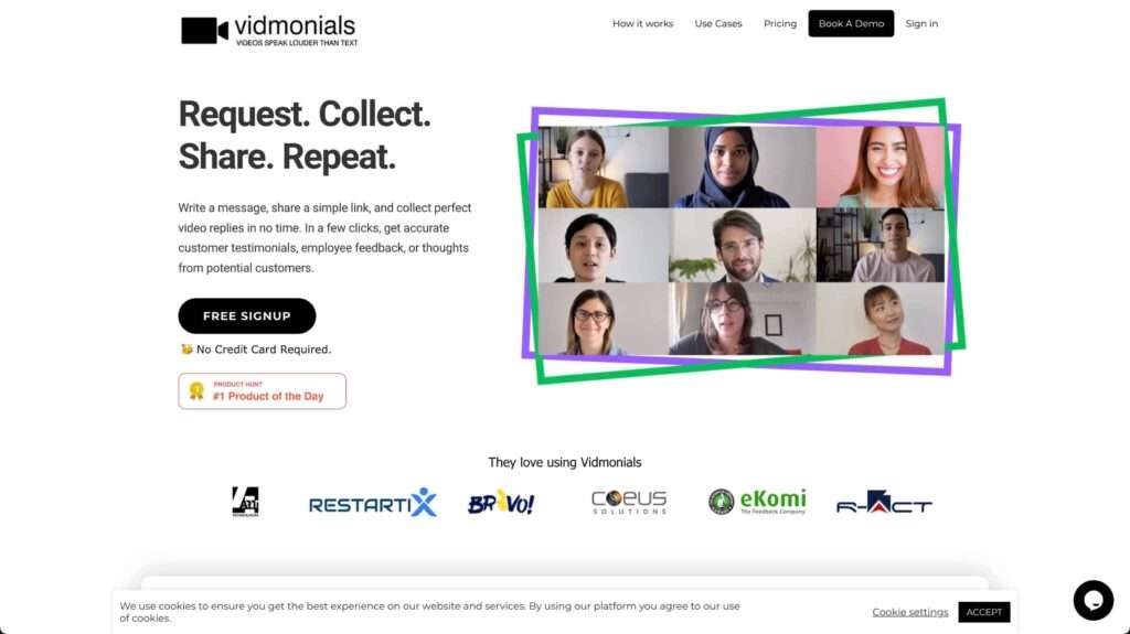 Screenshot of vidmonials  - a video testimonial website 